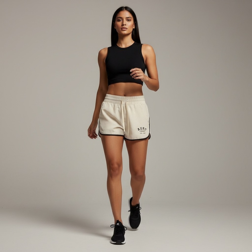 Aéropostale Sport Performance Athletic Shorts Cream w/ Black Trim Size Large